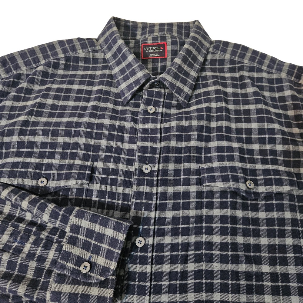 UNTUCKit Flannel Men's 3XL Grey Plaid Long Sleeve Button‎ Shirt Cotton